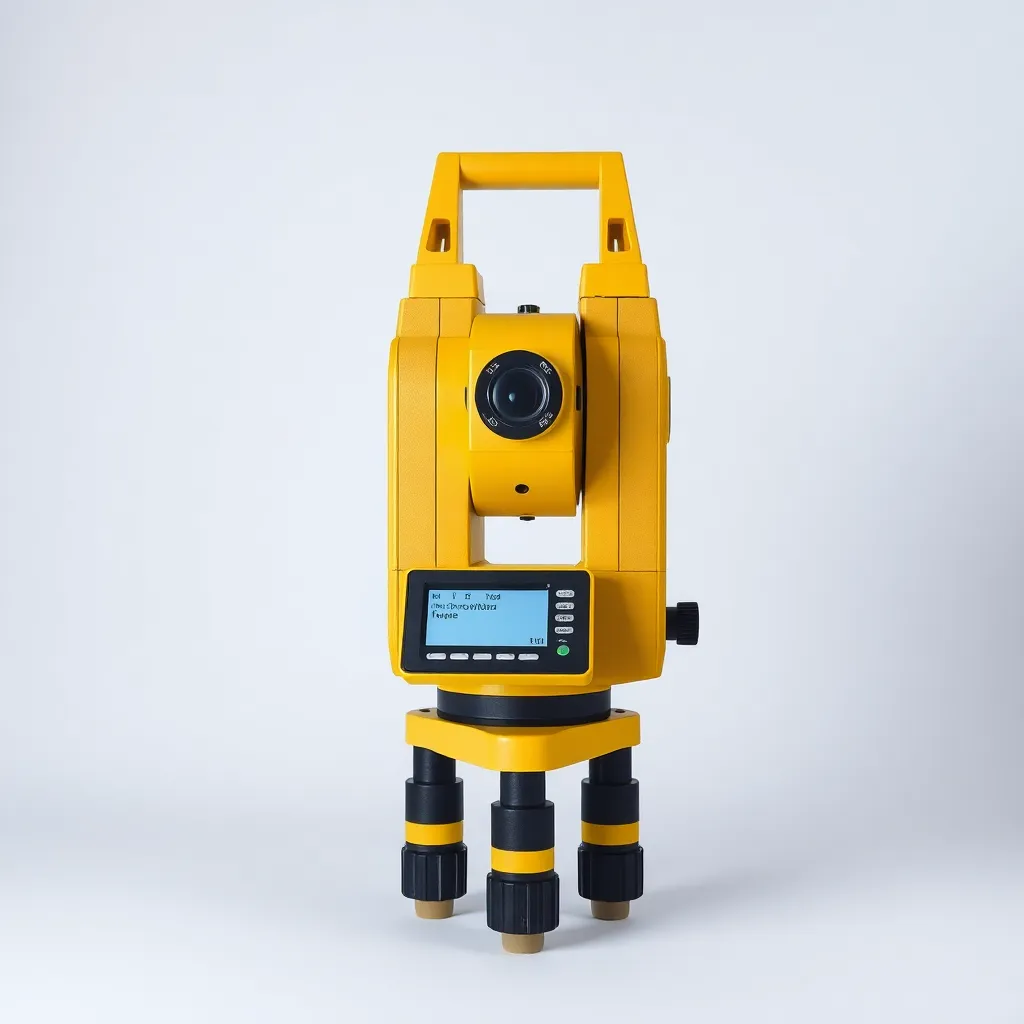 Yellow Electronic Digital Theodolite front view on white background